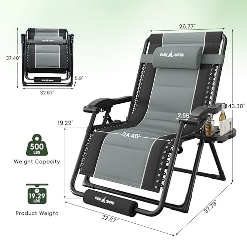 Amopatio Zero Gravity Reclining Patio Chair,XXL Foldable Lounge Chair with Removable Cup Holder/Headrest/Footrest,500LBS Capacity, Portable for Outdoor Patio Pool Backyard - color: Gray-black, style: 33in-1pc