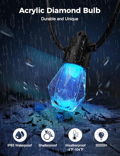 XMCOSY+ 48FT Smart Outdoor String Lights - RGBCWIC Dimmable Acrylic Bulbs, Color Changing LED Patio Lights APP WiFi Control, Compatible with Alexa, IP65 Waterproof Outside Lights for Yard Porch - size: 48Ft-Acrylic Bulb