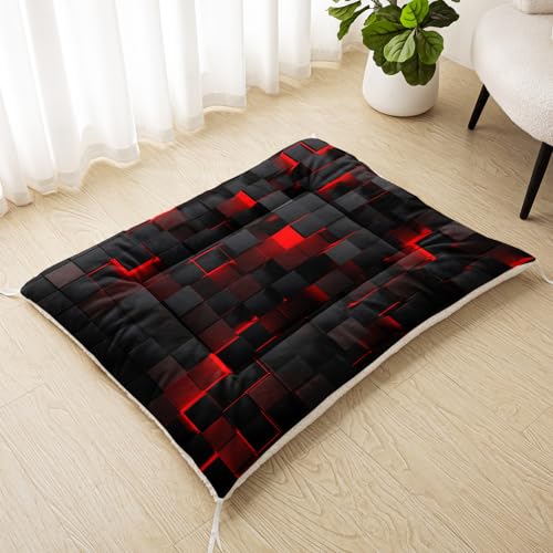 Nttopship Dog Cat Bed Mat Ultra Soft Fluffy Pet Bed Washable Fashion Dog Crate Beds Comfy Comfy Pet Sleeping Pad Suitable for Pet Raised Bed(30"x26",Red Black) - color: Red Black, size: Medium