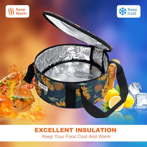 Round Insulated Pie Carrier Portable Food Cake Transport Lunch Bag for Potlucks Picnics Parties Gathering Outdoor Events Travel (Sunflower) - color: Sunflower