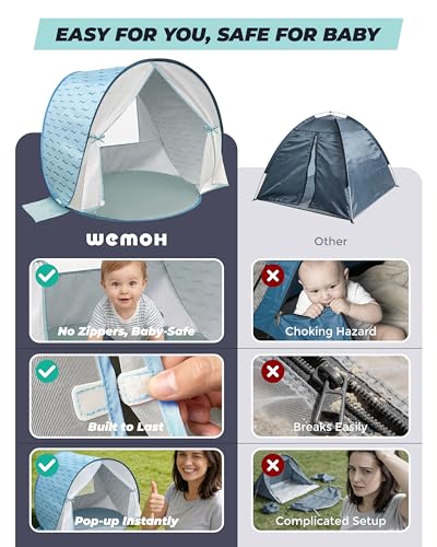 Baby Beach Tent, 2026 Upgrade Pop Up UPF 50+ UV Protection Sun Shelter Canopy with Mosquito Net Portable Outdoor Shade Summer Essentials for Babies & Toddlers- Blue - style: Blue Waves