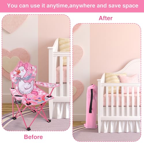 KABOER Kids Outdoor Folding Lawn and Camping Chair with Cup Holder and Carrying Bag, Children's Camping Chairs - color: Pink Goose
