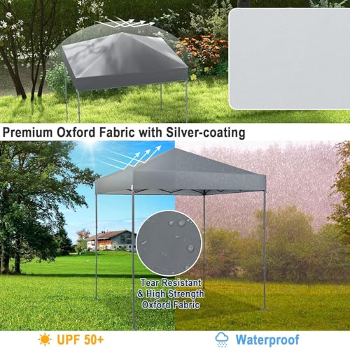LDAILY 6.6 x 6.6 Ft Pop Up Canopy, Portable Canopy Tent Heavy Duty Instant Canopy w/Center Lock, 8 Stakes, 4 Ropes, Carry Bag, Sun Protection, Easy Up Outdoor Canopy for Party, Camping, Patio (Grey) - color: Gray