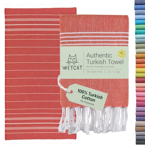 WETCAT Turkish Beach Towel Oversized (38"x71") 100% Turkish Cotton, Made in Turkey - Sand Free, Extra Large, Ultra Soft, Quick Drying, Compact & Lightweight for Travel - Red - color: Red, size: Beach Towel (38" x 71")