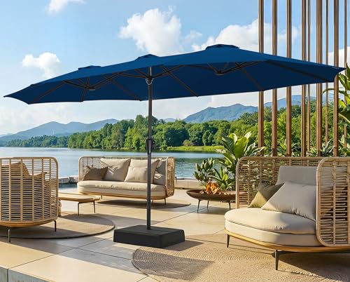 SUPERJARE 15FT Outdoor Patio Umbrella with Base Included, Double Sided Pool Umbrellas with Fade Resistant Canopy, Extra-Large Table Umbrella for Deck, Market, Backyard, Navy Blue - color: Navy Blue, size: 15ft