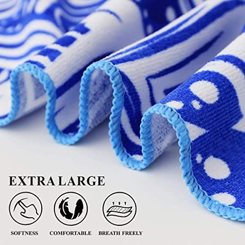 2 Packs Oversized Beach Towels Set 36 x 72 in Boho Extra Large Soft Big XL Clearance Swim Pool Towel Bulk for Adults Women Men Essentials Cruise Accessories Must Haves Vacation Stuff Necessities - color: 2 Packs Blue Boho