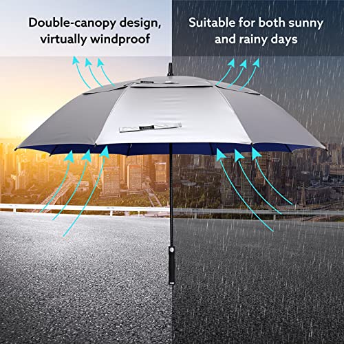G4Free Vented UV Golf/Beach Umbrella 68" Arc, Auto Open Oversize Extra Large Windproof Sun Shade Rain Umbrellas - color: Silver/Blue