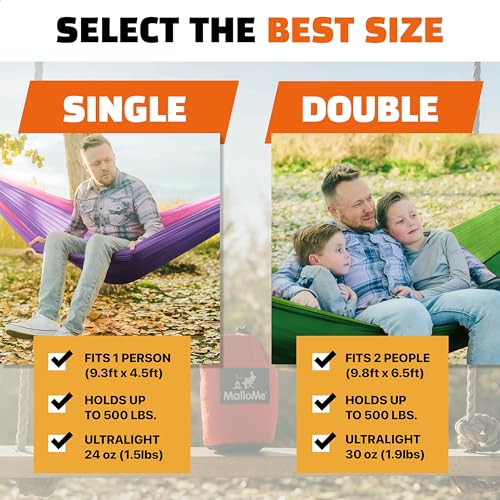 MalloMe Camping Hammock for Adults & Kids - Portable Hammocks for Outside - Hamacas para Adultos Outdoor Single & Double Two 2 Person Hammock - Hamaca/Hamacs/Amacas Heavy Duty Tree Travel Hamock - color: Army / Green, size: Medium