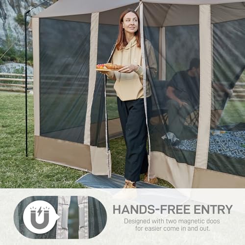 EVER ADVANCED Magnetic Screen House Room 11x9ft, Hands-Free Entry,Screenhouse with Sun Protection for Camping&Picnic, 11x9ftCamping Tent Canopy Shelter with Mesh, Brown - color: Brown