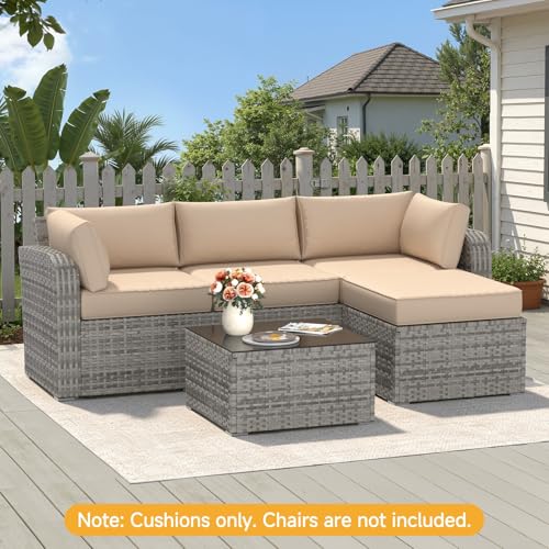 HOMREST Outdoor Replacement Cushions for Patio Furniture,Water-Repellent Sofa Cushion for 4-Seat Rattan Wicker Sectional Patio Conversation Sets,9-Piece Cushions Set for Outdoor Couch,Khaki - color: Khaki, size: 4 Seat