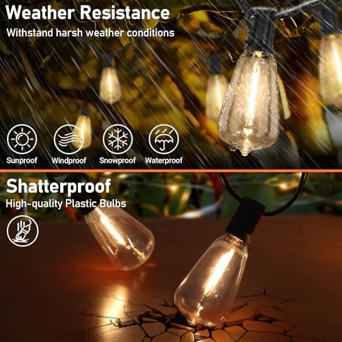 Bosceos Solar Outdoor String Lights Waterproof, 200FT Solar Powered String Lights for Outside with Shatterproof Bulbs, Dimmable ST38 LED Lights String, Patio Hanging Lights for Backyard Garden Party - size: 200FT(100FT*2)