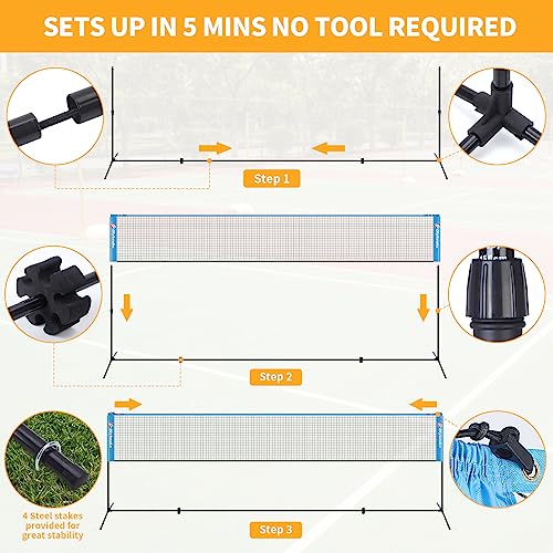 All-in-one Portable Badminton & Pickleball Net Set for Backyard Beach Driveway with Height Adjustable Poles, Durable Net, 2 Aluminum Badminton Rackets + 2 Pickleball Paddles - size: 14 ft