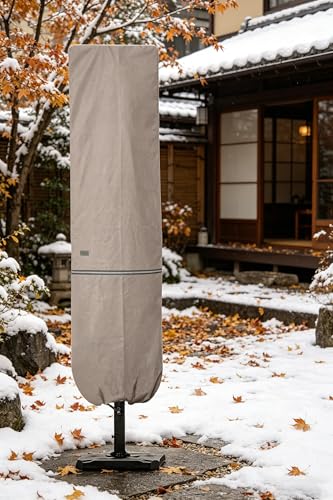 Patio Umbrella Cover with Rod for 7 to 11 Ft Umbrellas & 15 Ft Double-Sided Umbrellas, Protective Waterproof Cover with Zipper, Beige - color: Beige, size: Cantilever 7'-11' Or 15' Double Sided