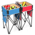 Goplus 2 PCS Folding Camping Tables, Portable Picnic Tables with Large Capacity Storage Sink, Side Pockets, Anti-Skid Feet, Lightweight Tables for Hiking, Fishing, BBQ, Beach (Blue+Red) - color: Blue+red