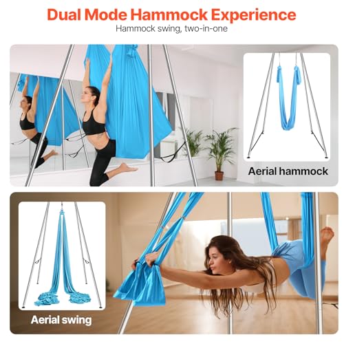 VEVOR Yoga Stand Frame, Max 441-551 lbs Load Swing Stand, Triangular Structure Aerial Rig, Aerial Silk Stands with Yoga Hammock, Standard & Height-Adjustable Version - color: Blue, style: Standard Version