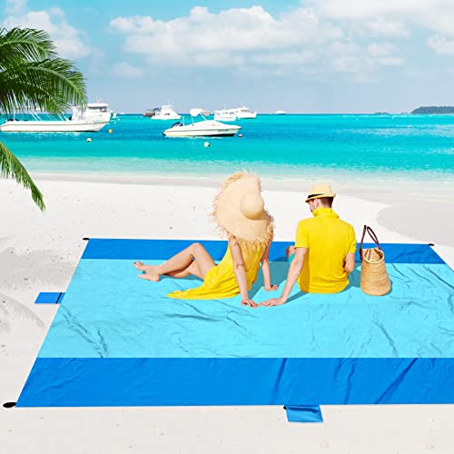 ACH Beach Blanket Waterproof Sandproof Extra Large Beach Mat Oversized 120"×108" Portable Lightweight Outdoor Family Mat for Indoor Outside Picnic Camping Hiking Travel - color: Dark Blue