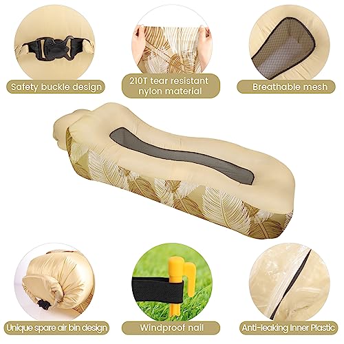 ele ELEOPTION Outdoor Inflatable Camping Couch Waterproof Portable Blow Up Air Sofa Chair Lounger for Backyard Beach Traveling Camping with Compression Sacks (Yellow Feather) - color: Yellow Feather
