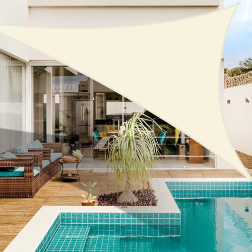 Neween Shade Sail, 10' x 10' x 14' Sun Shade Sail Triangle Waterproof for Patio Yard Deck Pergola Outdoor Sun Sail Shade 98% UV Block Sunshade Beige Color - color: Beige, size: 10' x 10' x 14'