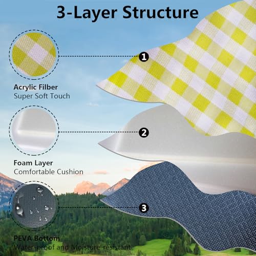 79”x79” Picnic Blanket Extra Large, Waterproof and Foldable Beach Blanket, 3-Layer Outdoor Blanket for 6 to 8 Adults, for Camping, Park, Beach, Grass, Indoors - color: Cyan and White Grids