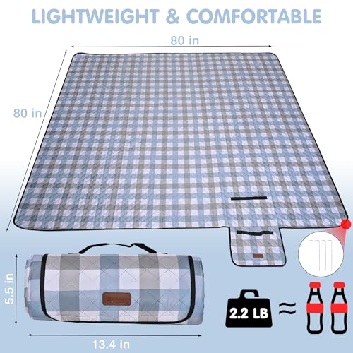 HX&OD Outdoor Picnic Blanket, Extra Large, 80''x80'' Waterproof Foldable Blankets Gingham Picnic Mat for Beach, Camping Grass Lawn Park Accessories Cute Couple Ideas Wedding (Coffee Color, 80”x80”) - color: Coffee Color, size: 6'8" x 6'8" (Square)