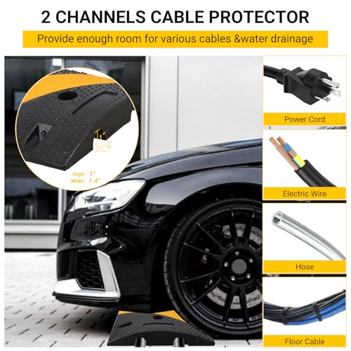6Ft 2 Packs Recycled Rubber Speed Bump, 25000 Lbs Capacity Heavy Duty Traffic Calming Hump, 2 Channel Modular Cable Protector Ramps for Asphalt Concrete Gravel Driveway Road - size: 6ft