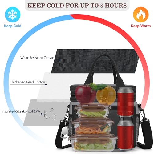 Lunch Box & Lunch Bag for Men Women, Large Insulated Adult Lunch Box, Leakproof Cooler Lunchbox with Bottle Opener for Work Picnic Beach, 16L, Gray - color: Gray & Black