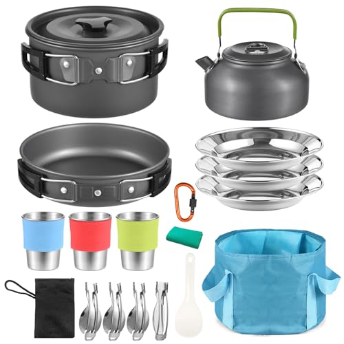 Lixada 22PCS Camping Cookware Kit Camping Utensils Cooking Set Camping Pot Pan Cooking Set Camp Cookware Set with Mesh Bag for Outdoor Camping Hiking Backpacking 1-3 Person