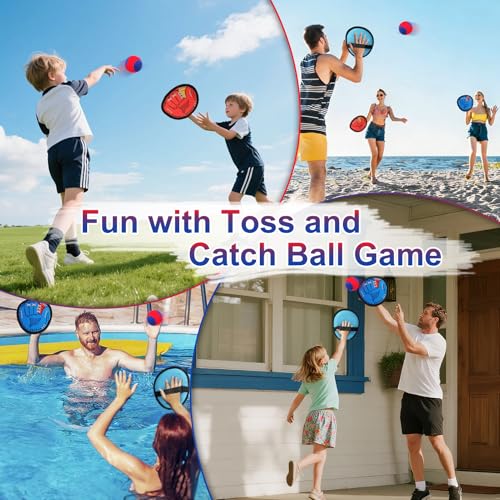 Toss and Catch Ball Game for Kids, 4 Paddles Sticky Balls Set Toddlers Baseball Gloves, Outdoor Beach Yard Pool Catch Toy, Birthday Gifts for Boys Girls Ages 3-12