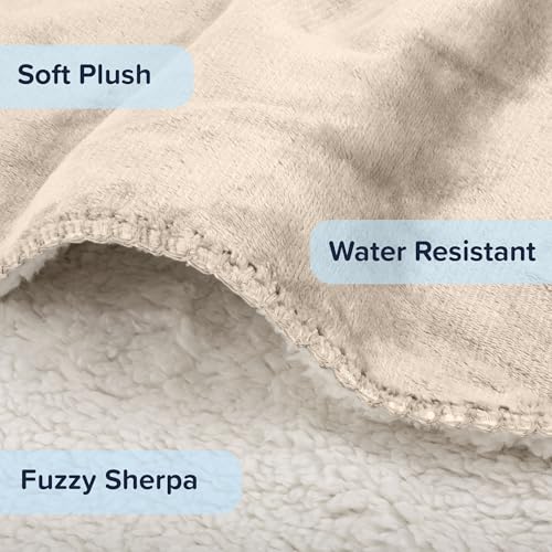 PETMAKER Dog Blanket - 60x80in Reversible Sherpa Blanket - Throw Blankets for Bed, Couch, Crate, or Car - Machine Washable Puppy Essentials (Cream) - color: Cream, size: Large