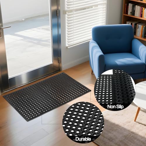 Nexboraque Anti Fatigue Rubber Floor Mats, 24 x 36 Inch Non-Slip Restaurant Mat Door Mat Drainage Mat for Indoor Outdoor Wet Area, Pool Entry, Garden - Black - size: 35"L x 23"W x 0.4"Th