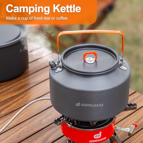 Odoland Camping Cookware Mess Kit, Camping Cooking Pot Fry Pan and 1.1L Kettle Set, Portable Camping Cookware Set with Mesh Bag for Camping, Backpacking, Outdoor Cooking and Picnic - size: 4L Pot + 1.5L Fry Pan + 2.0L Kettle