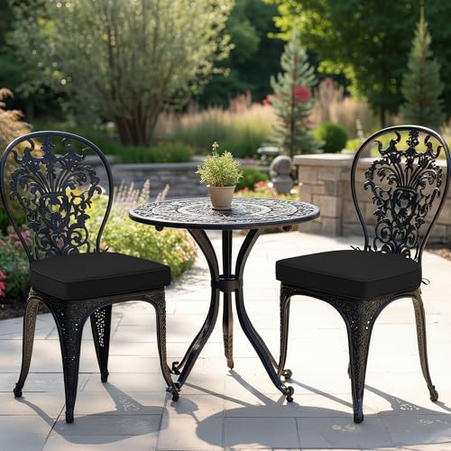 Outdoor Chair Cushions Set of 2: Waterproof & Fade Resistant Patio Furniture Cushions - 17 x 16 x 2 Inch Non Slip Round Corner Seat Cushion Pads with Removable Cover for Garden Yard Lawn, Black - color: Black, size: 17x16x2 Inch-2p