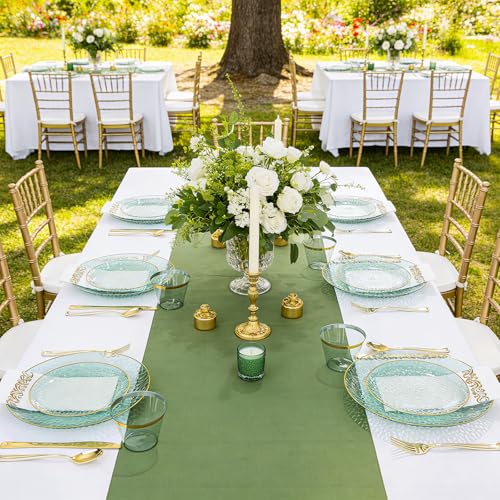 DaYammi 175 Pcs Green Plastic Plates Dinnerware Set (25 Guests), Hammered Plates Sets, Green Party Platos Set include 50 Disposable Platos, 75 Gold Plastic Silverware, 25 Cups 25 Napkins - color: Clear Green, size: 175 Pcs