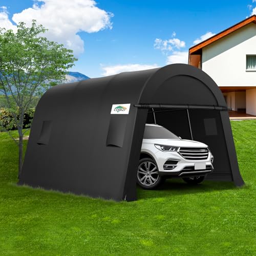 COBIZI 10x15 Carport Canopy Heavy Duty Portable Garage Tent With Double Zippered Roll-up Doors & Vents, Round Style Roof Canopy, Anti-Snow Waterproof for Cars, Boats, Trucks - color: Khaki, size: 10'x15'