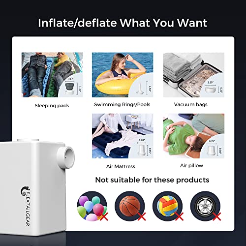 FLEXTAILGEAR Portable Air Pump, Electric Air Mattress Pump, Camping Air Pump with 3600mAh Rechargeable Battery, Quick Inflate Deflate for Pool Floats, Air Bed, Sleeping Pads, Swimming Ring (White)