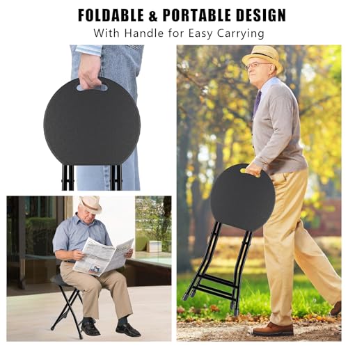Folding Stool, 18 Inch Foldable Stool with Handle & Steel Frame, Pack of 4 Folding Bar Stools, 440lbs Sturdy Foldable Lightweight Metal Chair for Camping, Indoor and Outdoor, Black - color: Black, size: Pack of 4