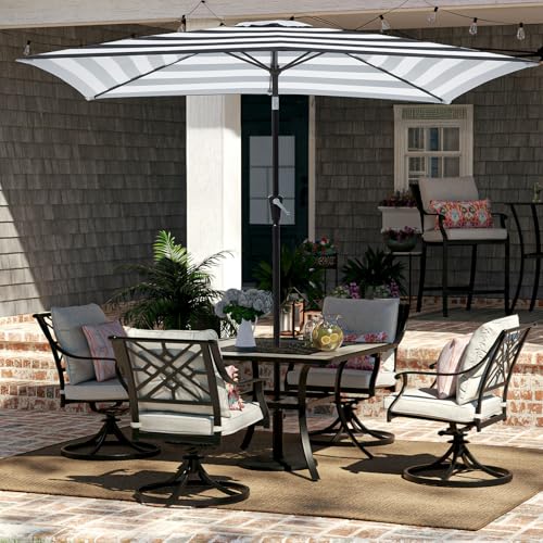 JEAREY 6.5x10 ft Rectangular Patio Umbrellas Rectangle Outdoor Umbrella with Push Button Tilt and Crank, Market Table Umbrella 6 Sturdy Ribs UV Protection for Poolside Garden Backyard Deck, Black-White Stripe - color: Black-White Stripe