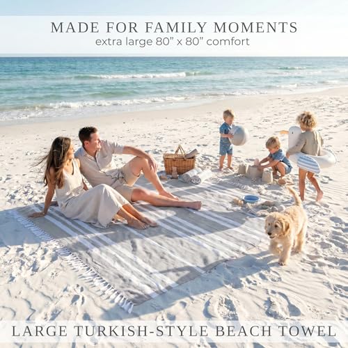 ZICOTO Beautiful Extra Large Beach Blanket with Tassels - Soft Oversized Turkish-Style Beach Towel for Relaxing Beach Days with the Whole Family - Lightweight Quick-Dry Picnic Blanket for Adults - color: Blue