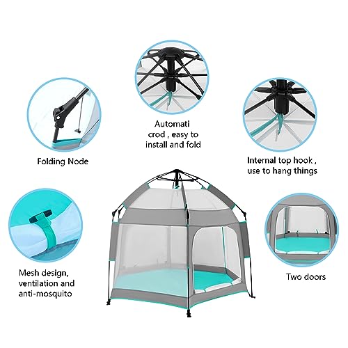 Bend River Baby Playpen with Canopy, Portable Baby Beach Tent, Toddler Play Yard Indoor and Outdoor, Foldable Mosquito Net for Infant - Grey - color: Grey