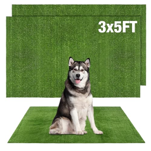 GLOBREEN Fake Grass Pee Pads for Dogs Potty Training, 2 PCS Replacement 3FT X 5FT Artificial Turf Outdoor Rugs for Pets Patio Balcony, with Drainage Hole - size: 3FTX5FT-2pack