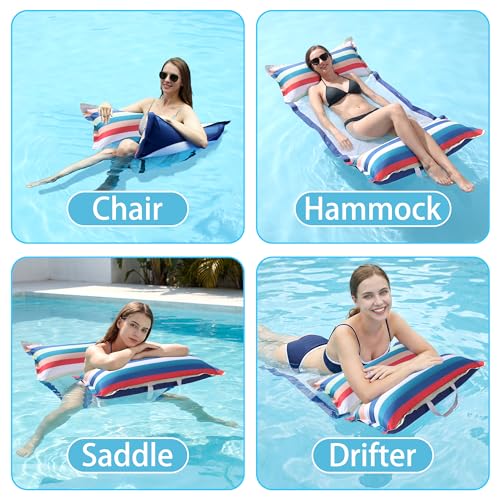 FindUWill Fabric Pool Hammock Floats 2 Pack, XL, Inflatable Water Hammocks 4-in-1 (Saddle, Hammock, Drifter, Lounge Chair), Pool Float Lounger Floaties for Adults - color: Lake&Lollypop