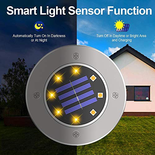 ZGWJ 8 Pack Solar Ground Lights,8 LED Solar Garden Lights Outdoor Waterproof Landscape Lighting for Yard Walkway Patio Lawn Driveway Decoration Warm White - color: Warm Light, size: 8 Pack