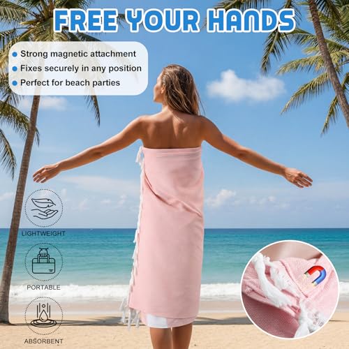 HunnmingRe 1 Pcs 39 x 71 Inch Extra Large Magnetic Beach Towel Oversized Turkish Blanket Cotton XXL Sandproof Towels Huge Big Giant Throw Quilt Blankets for Adult Picnic Camping Travel Pool (Pink) - color: Pink, size: 39 x 71 Inch