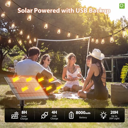 KYY 198FT(192+6) Solar String Lights Outdoor Waterproof with USB Charging & Remote, Dimmable & Timable, Solar Powered Patio Lights with LED Shatterproof Bulbs for Deck Backyard Porch Garden Camping - size: 192+6FT(60 Sockets)