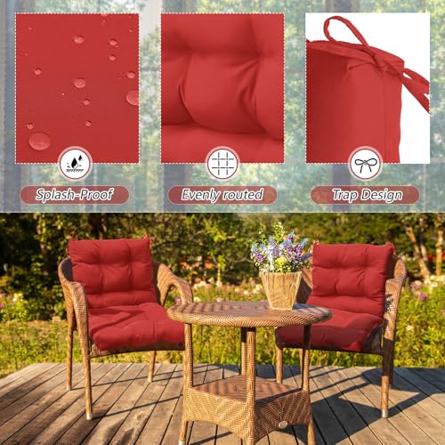 Marsui 4 Pcs Outdoor Indoor High Back Chair Cushions Patio Furniture Tufted Pillow with Ties Water-Resistant Replacement Outdoor Rocking Chair Cushions, 42 x 21 Inches (Red,Solid Color) - color: Red, size: Solid Color
