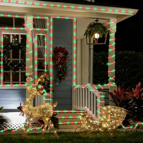 YEGUO Solar Rope Lights Outdoor Waterproof, 66ft 200 LED Red and Green String Lights, 8 Modes Fairy Lights in Clear Thin Tube - color: Red and Green
