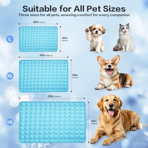 SISROL Cooling Mat for Dogs & Cats, Q-Max>0.4 Chill Fiber Pet Cooling Pad, Washable Non-Slip Non-Toxic Portable Cooling Bed for Small Medium Large Pets, Indoor & Outdoor Use - size: X-Large (59"x40")