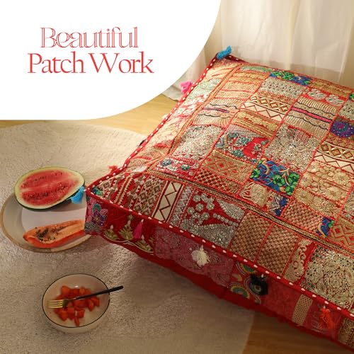 THE ART BOX 35" X 35" Large Boxed Shaped Premium Hypoallergenic Square Stuffer Best for Meditation Floor Pillow Cover, Mandala Ottoman Cushion Cover, Dog Beds, Lounger, Pet Beds - color: Orange