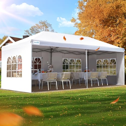 Quictent 10x20 Pop up Canopy with Sidewalls Easy up Canopy Tent Instant Shelter with Windows for Outdoor Events Parties Weddings Commercials Vendors - color: Off White, size: 10x20 With Sidewall