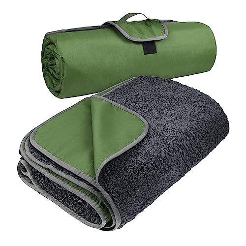 Tirrinia Large Waterproof Outdoor Blanket, Soft Warm Windproof Stadium Blanket with Sherpa Fleece and Foldable for Outdoor Sport, Baseball, Football, Beach, Concerts, Car - color: Green, size: 66" x 90"
